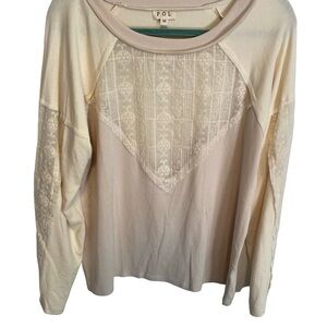 POL Ivory Lace Accent Women's Blouse Medium